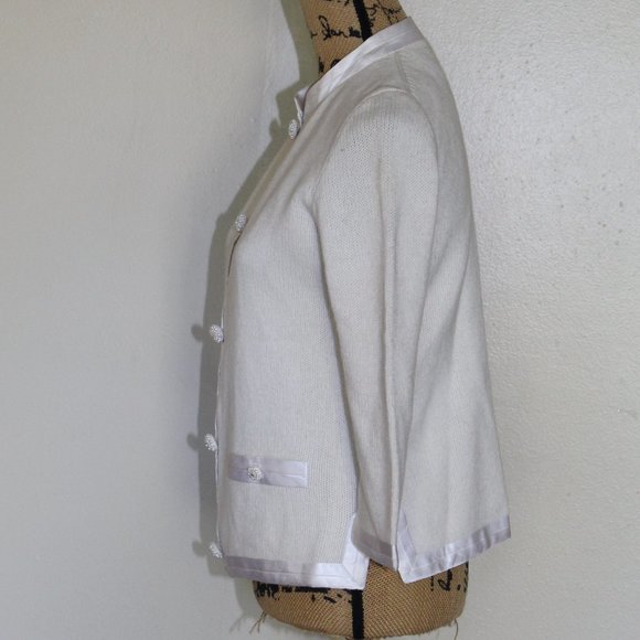 Vintage Millay Ivory Lambswool Angora Satin Cardigan Button Sweater Womens S - Picture 5 of 16